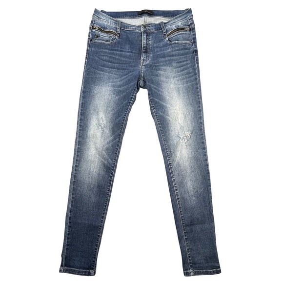 KanCan Denim - KanCan Blue Skinny Jeans Distressed Whiskered Zipper Pockets Womens 29